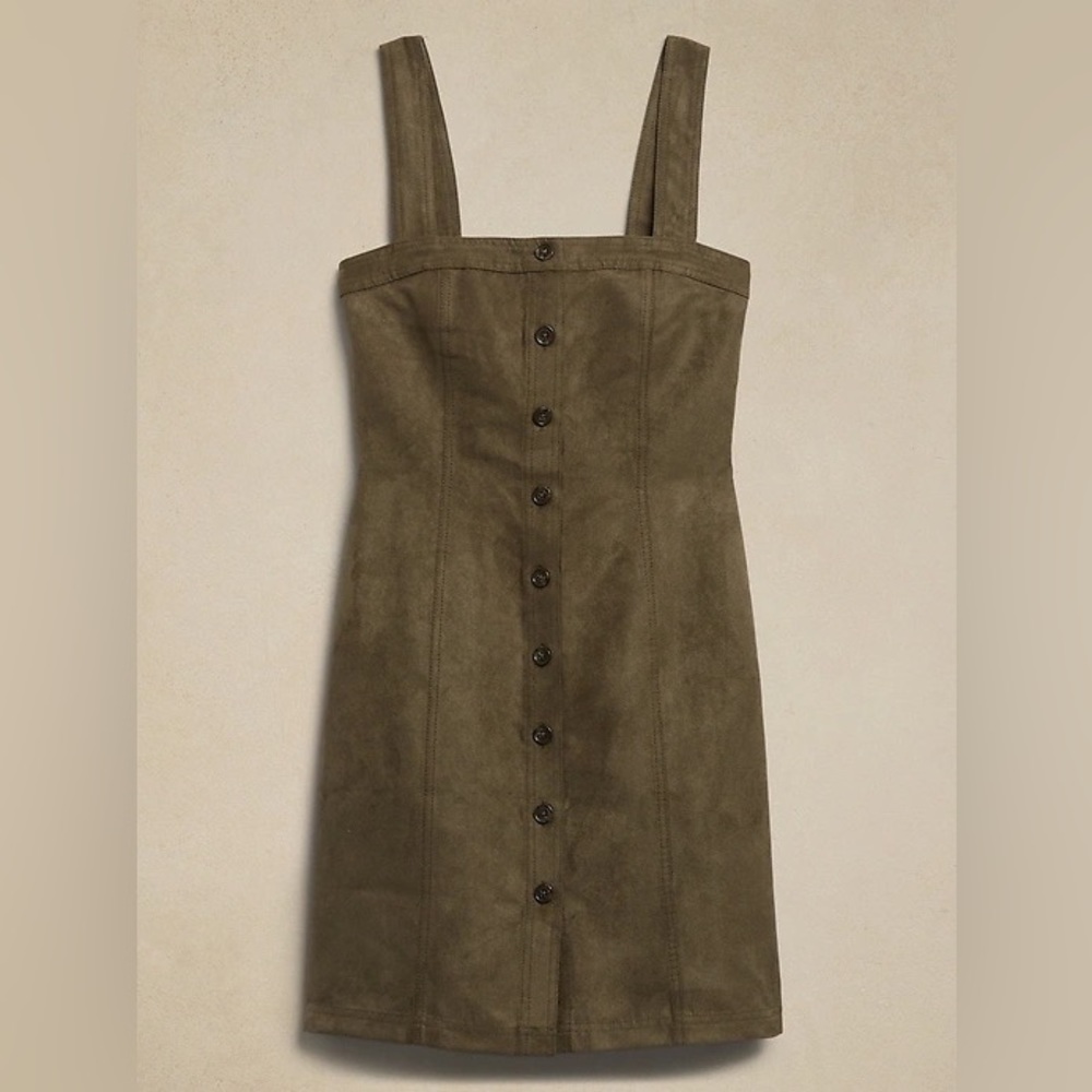 NWT Banana Republic Olive Green Faux Suede Buttoned Dress - 0P